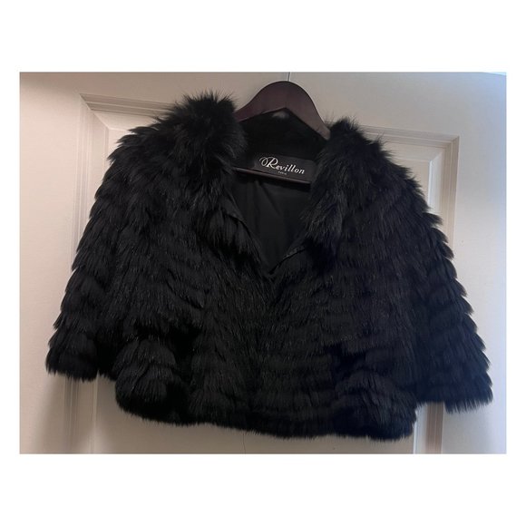 REVILLON Paris Black Fox Fur Cropped Bolero Jacket | Size 38 - Picture 1 of 5